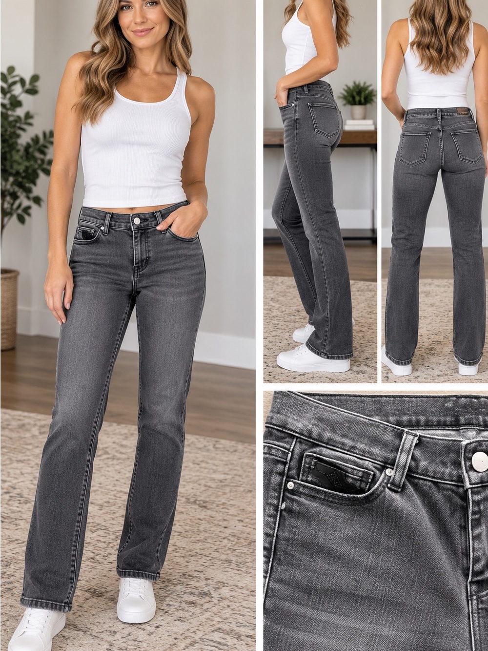 White House Black Market Charcoal Straight-Leg Jeans